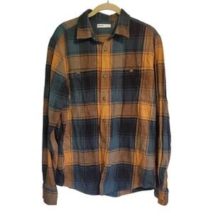 Sonoma Grunge Messy Girl Burnt Orange Black Jade Green Plaid Flannel Shirt